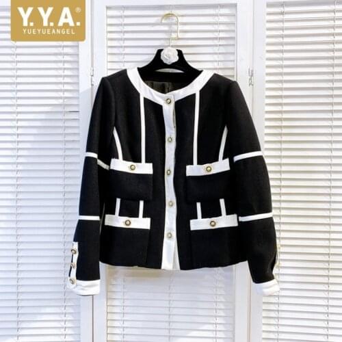Women Office Long Sleeve Striped Jacket Fashion Multi-Pockets Cardigan Slim Fit Short Coat Elegant Single Breasted Outwear