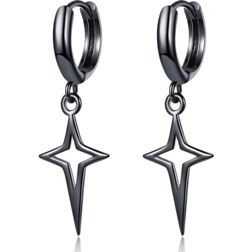 Black Stars Cross Polaris Small Round Street Hip Hop 925 Sterling Silver Hoop Earrings For Women Men Trendy Fashion