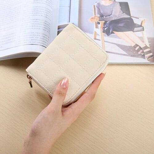 ZOVYVOL Womens Small Wallet Zipper Card Holder Beige Coin Pocket Money Case Girls Bag Green Purse 6 Color Simple lattice Wallet