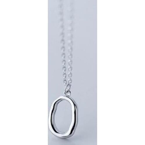 2021 New Arrival 925 Sterling Silver Irregular Geometric Oval Pendant Necklace for Women Japanese Style Fine Jewelry Gift