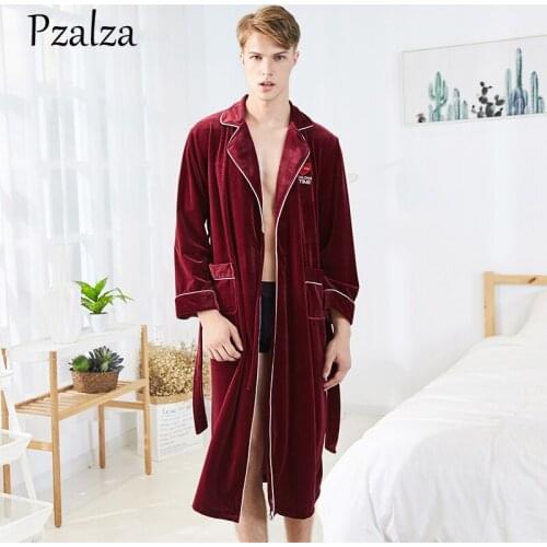 Winter Bath Robe Men Warm Super Soft Velour Long Bathrobe Nice Quality Mens Dressing Gown Letter Male Kimono Homme L XL XXL