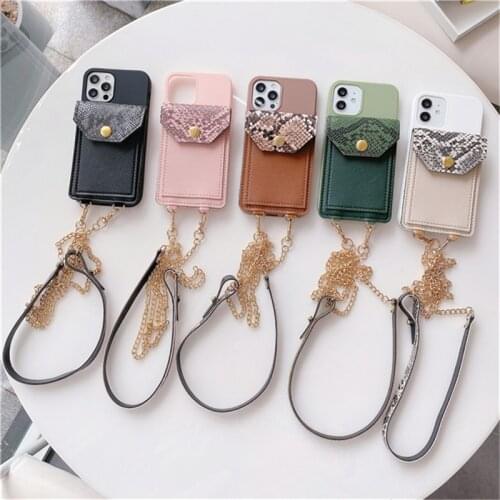 Snakeskin Pattern Card Holder Case For iPhone 11 Pro Max 12 Mini 12 Pro Max 7 8 Plus X XR XS Max TPU Plain Shockproof Back Cover