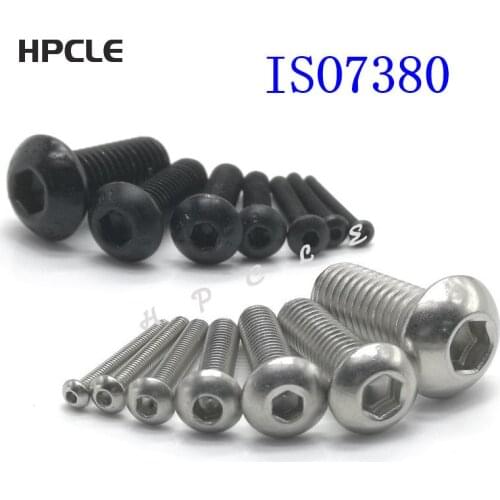 1000pcs ISO7380 M3*3/4/5/6/8/10/12/14/16/18/20 Hex Socket Button Head Screws 304 Stainless Steel or Grade10.9 black Screw