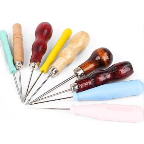 2021 New Boxwood Redwood Gourd Canvas Leather Sewing Awl Shoes Wood Handle Tool Awl Hand Stitching Taper Needle Tools Craft