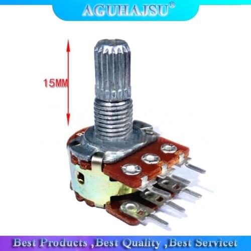 5pcs WH148 B1K B2K B5K B10K B20K B50K B100K B500K 6Pin 15mm Shaft Amplifier Dual Stereo Potentiometer 1K 2K 5K 10K 50K 100K 500K