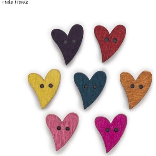 50pcs 2 Hole Mix Color Heart Wood Buttons Sewing Scrapbooking Home Clothing Decor Handmade DIY 21x19mm