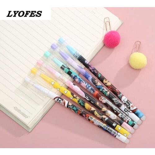 6 Pcs Anime Demon Slayer Kimetsu No Yaiba Kamado Tanjirou Cute Blue ink Neutral Erasable Pen Kawaii Gel Pen kids stationery gift