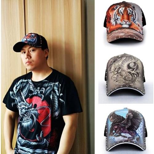 3D Original Chinese Dragon Tiger Baseball Caps For Women With Rivet Streetwear Men Hats Hip Hop Cap Snapback Bone 2020 Dad Caps