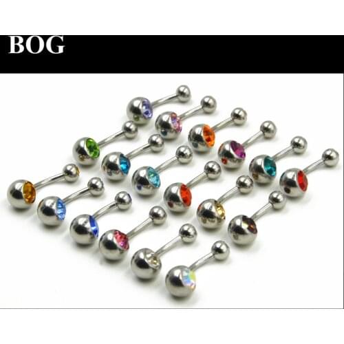 BOG-Lot 18pcs Surgical Steel Double CZ Crystal Belly Button Ring Navel Piercing Barbell Stud Bar Body Jewelry