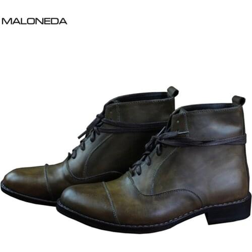 MALONEDE Custom Your Love Color Hand made Goodyear Retro Ankle Boots Full Genuine Leather Lace up Short Boots