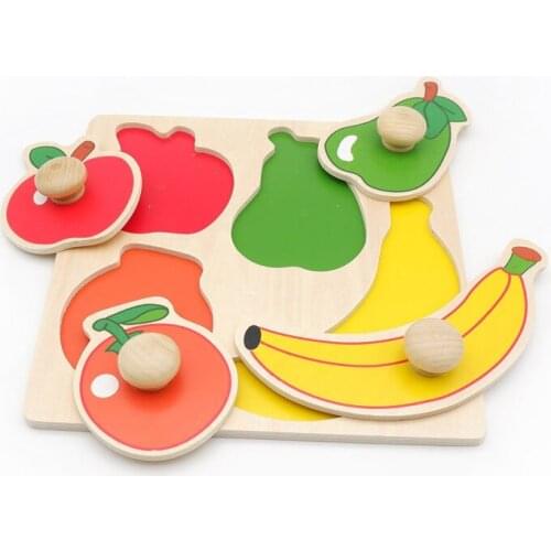Baby Montessori Educational Wooden Toys Fruit Shape and Color Puzzles Preschool Learning Wood Toys Kids Sensorial Materials