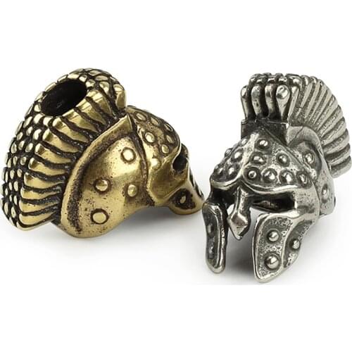 EDC DIY Warrior Knife Beads Pendant Brass Outdoor Tools Spartan Helmet Paracord Accessory