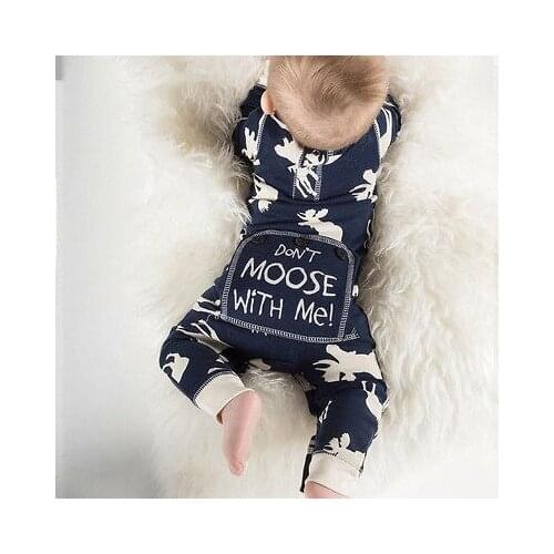 Infant Baby Girl Boy Deer Printed Long Sleeve Romper Jumpsuit Christmas Pajamas Outfits