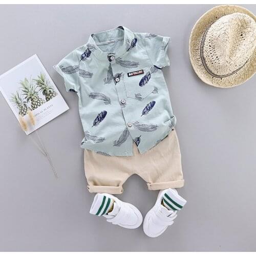 TELOTUNY kids clothes 1-4Years Infant Baby Boys Clothes Set Cartoon feather Print Short Sleeve shirt Tops+Shorts Summer Outfits