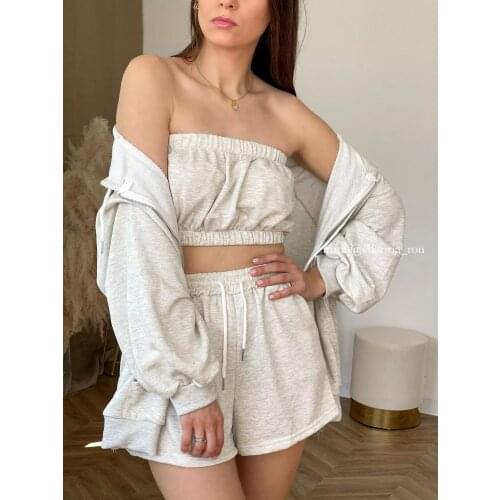 Age reduction suit spring 2021 new womens sports suit tube top short wide-leg pants wild hooded jacket tide