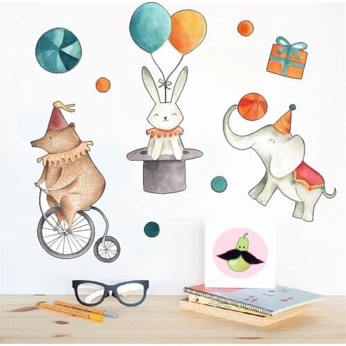 Creative Cartoon Animal Wall Stickers Elephant Rabbit Circus Children Room Decoration Pvc Stickers