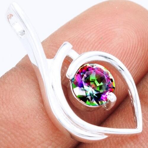 Hand make Genuine Mystic Topaz Pendant, 100% 925 Sterling Silver, 29mm, 3g, AP0234