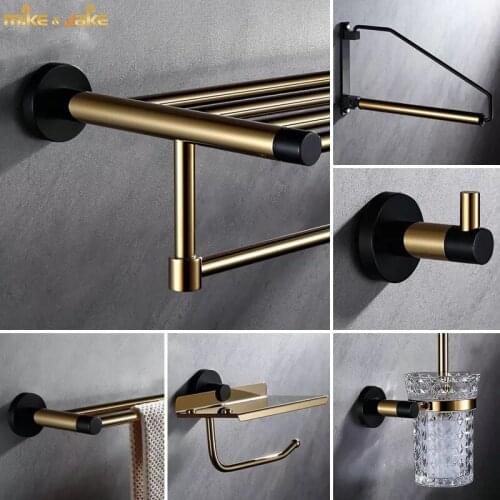Cooper brass Gold&black Bathroom accessory Set Gold brass Hook Towel Rail Rack Bar Shelf Paper Holder Toothbrush Holder