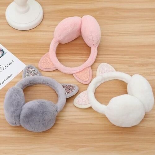 Brand New 2020 Fashion Women Girl Fur Winter Ear Warmer Earmuffs Cat Ear Muffs Earlap Glitter Sequin Earmuffs Headband Newest