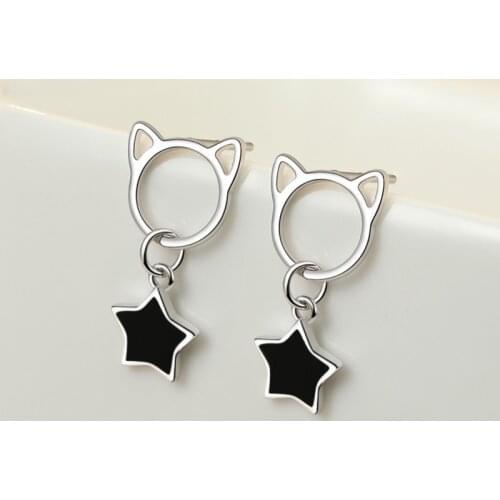 Fashion Cute Cat Tassel Star Charm Stud Earrings For Women Girl Elegant Party Jewelry Prevent Allergy eh272
