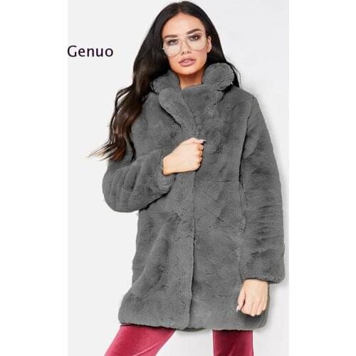 Solid Faux Fur Womens Coats Turn Down Collar Long Sleeve Female Overcoats 2020 Autumn Winter Casual Loose Fashion Ladies Tops