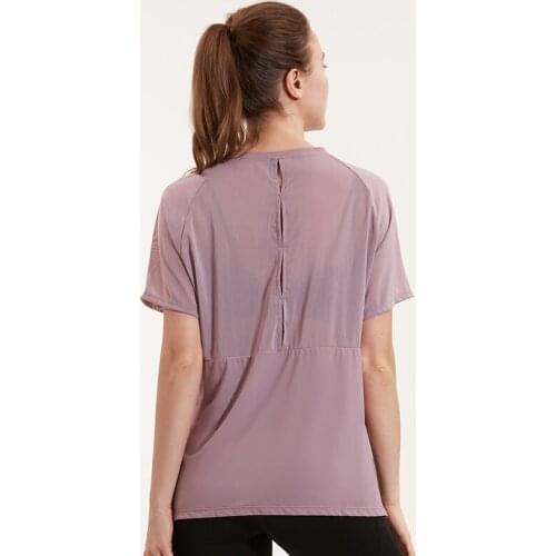 Translucent Sexy Back Mesh Yoga Shirts Women Loose Sport Short Sleeves Quick Dry Fitness Gym T-shirts Workout Running Tees