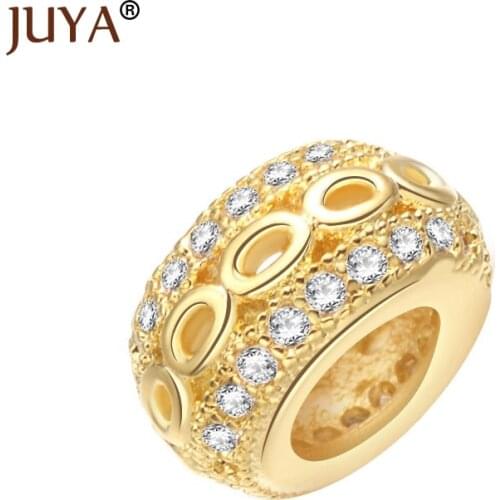 Supplies For Jewelry 4 Colors Big Hole Inlaid Zircon Hollow European Spacer Beads For Bracelets Necklace DIY berloque