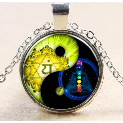 Reiki 7 Chakra & Yin Yang Pendant Necklace Fashion Personality Splice Buddhism Yoga Lovers Long Necklace Women Men Bijoux