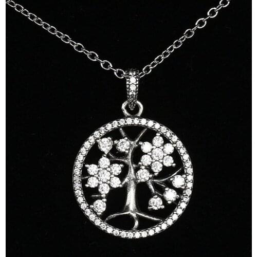 S925 Sterling Silver Necklace Family Tree Clear Cubic Zirconia Necklaces For Women Wedding Party Gift fit Lady Jewelry