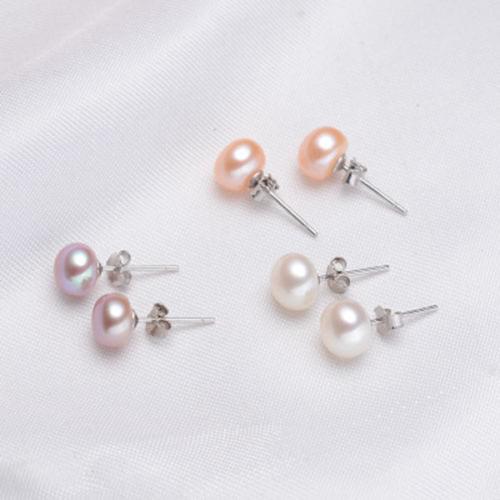 NEW Wholesale Natural White Pink Freshwater Pearl Tibetan silver Stud Earrings