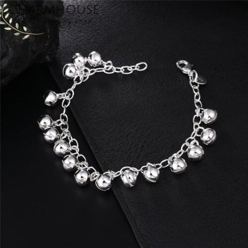 Charmhouse Solid 925 Silver Charm Bracelets Bells Charm Bracelet & Bangles Wristband Pulseira Femme Wedding Bridal Jewelry