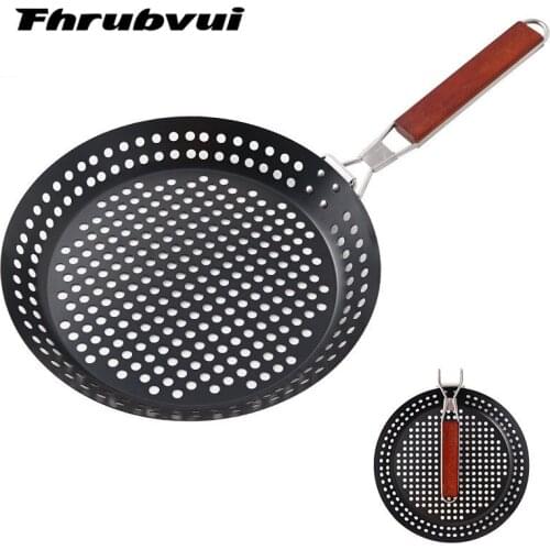 Outdoor Camping Foldable Round Frying Pan Picnic BBQ Heat Resistant Steak Grilled Skillet