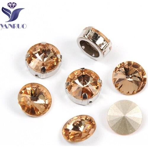 YANRUO 1122 Rivoli Light Peach Sewing Needlework Fancy Crystals With Claw Silver And Gold New Strass Rhinestone For Wedding