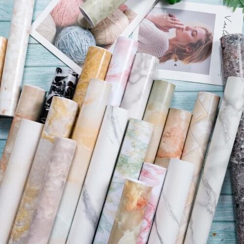 Waterproof Oil-proof Marble Self Adhesive Wallpaper Vinyl Film Wall Stickers Bathroom Bedroom Kitchen Cupboard Home Improvement