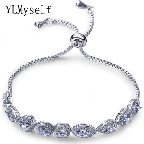 High Quality Free Size bracelets & bangles pulseira feminina Gold and White Colors with Cubic Zirconia crystal Luxury Bracelet