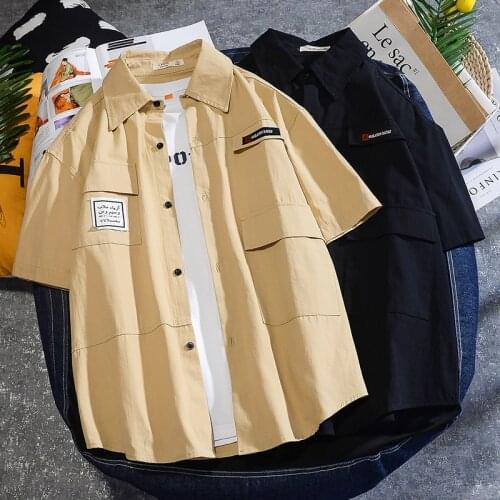 Japanese Tooling Short-Sleeved Shirt Men 2021 Spring and Summer New Khaki Five-Point Sleeve Sleeve Shirt Thin Jacket Men