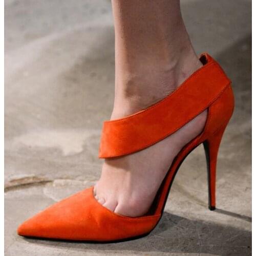 2019 New Summer Sexy Woman Solid Orange/Nude/Black Cuts Out Pointed Toe Hook Loop Party Thin Heels High Heels Pumps Shoes Lady