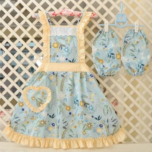 Women Cotton Oil-proof Kitchen Restaurant Cooking Pocket Dress Apron Sweet Floral Princess Apron Home Decoration Accessories