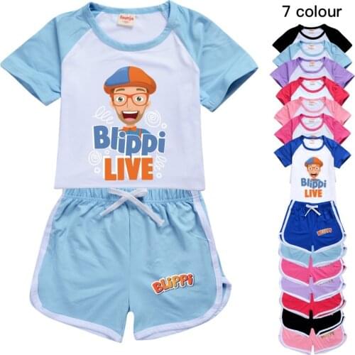 100-170 Blipi Kids Boutique Clothing Wholesale Polyester Girls Outfits Baby Boys Tshirt + Shorts Sport Suit Baby Child Tops Ware