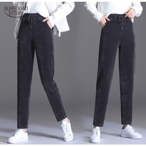 2021 Pencil Pant Casual Winter Autumn Fashion Velvet Pants Loose Harlem Pants Large Size Slim Pants Fashion Trousers Women 16447