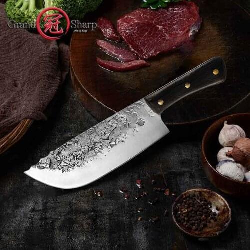 7.5'' Cleaver Knife Handmade Forged Slaughter Butcher Meat Bone Cutter Cooking Tools Hunting Camping Slicer Gift Box Grandsharp