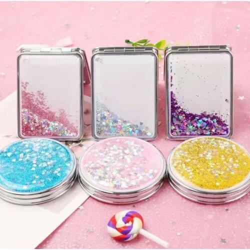 9 Color Creative Quicksand Small Mirror Cute Cartoon Double-sided Portable Makeup Mirror For Beauty Make up Tool