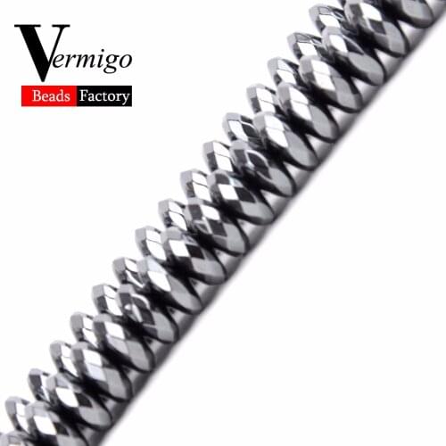 Natural Stone Black Hematite Faceted Rondelle Spacer Beads For Jewelry Making Diy Bracelet Necklace Accessories 8x3mm 100pcs/lot