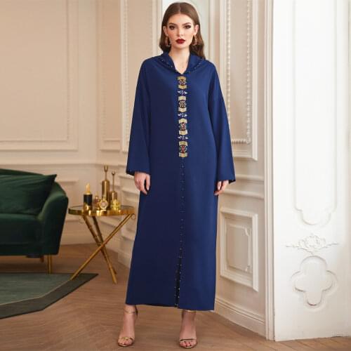 Caftan Marocain Dress Women Beading Abaya Dubai Wrap Kaftan Ramadan Hijab Dresses Muslim Long Robe Arabe Kimono Femme Musulmane