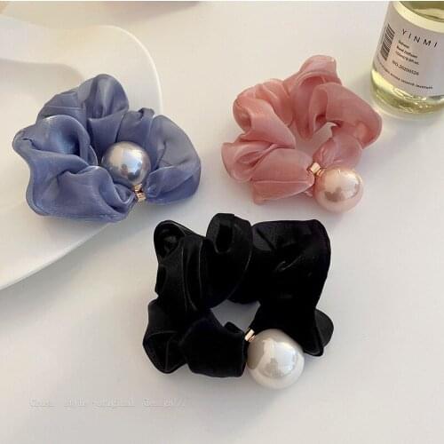 Pearl Colorful Satin Elastic Hair Band Rubber Band For Women Korea Solid Color Luxury Silk Hair Accessories Scrunchies Wholesale