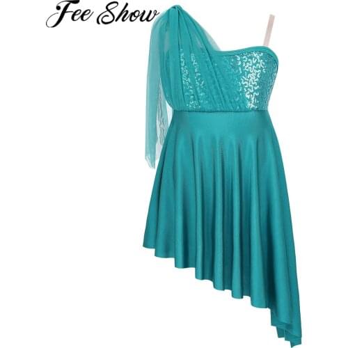 FEESHOW Kids Girls Sequins Gitter Dress Costume Side Split Clothes Lycra Skirt for Lyrical Modern Contemporary Dance Wear Outfit