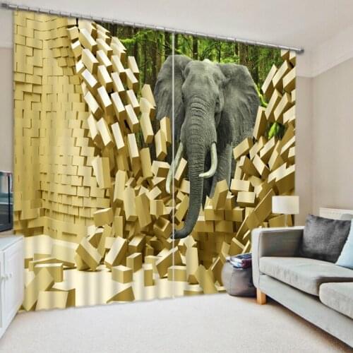Photo elephant 3D Curtains for Living Room Window 3D Curtain Printing Blockout Polyester Chinese
