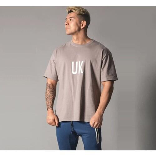 Men Tshirt Fashion Casual Street Wear Loose Gym Workout Half Sleeve Drop Shoulder Shirts for Men