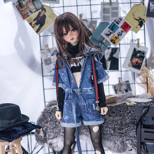 3pcs New BJD Doll Clothes Jumpsuit for 1/3 1/4 uncle DD Denim outfit T-shirt socks Light blue Dark blue doll accessories