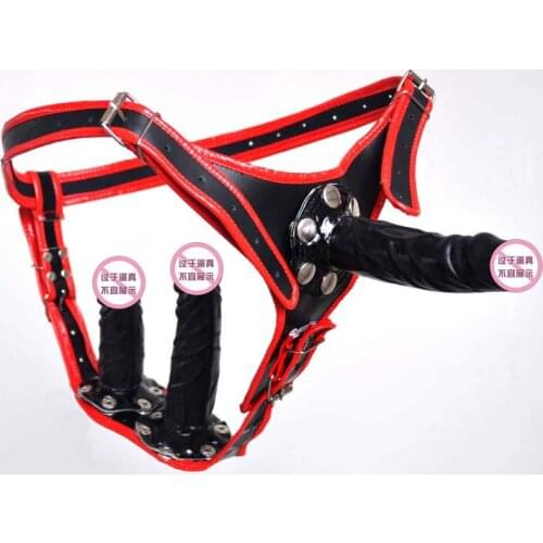 Leather Strap on Dildo Huge Silicone Triple Strapons Dildo Anal Plug Panty Lesbian Strapons G Spot Vibrators Sex Products